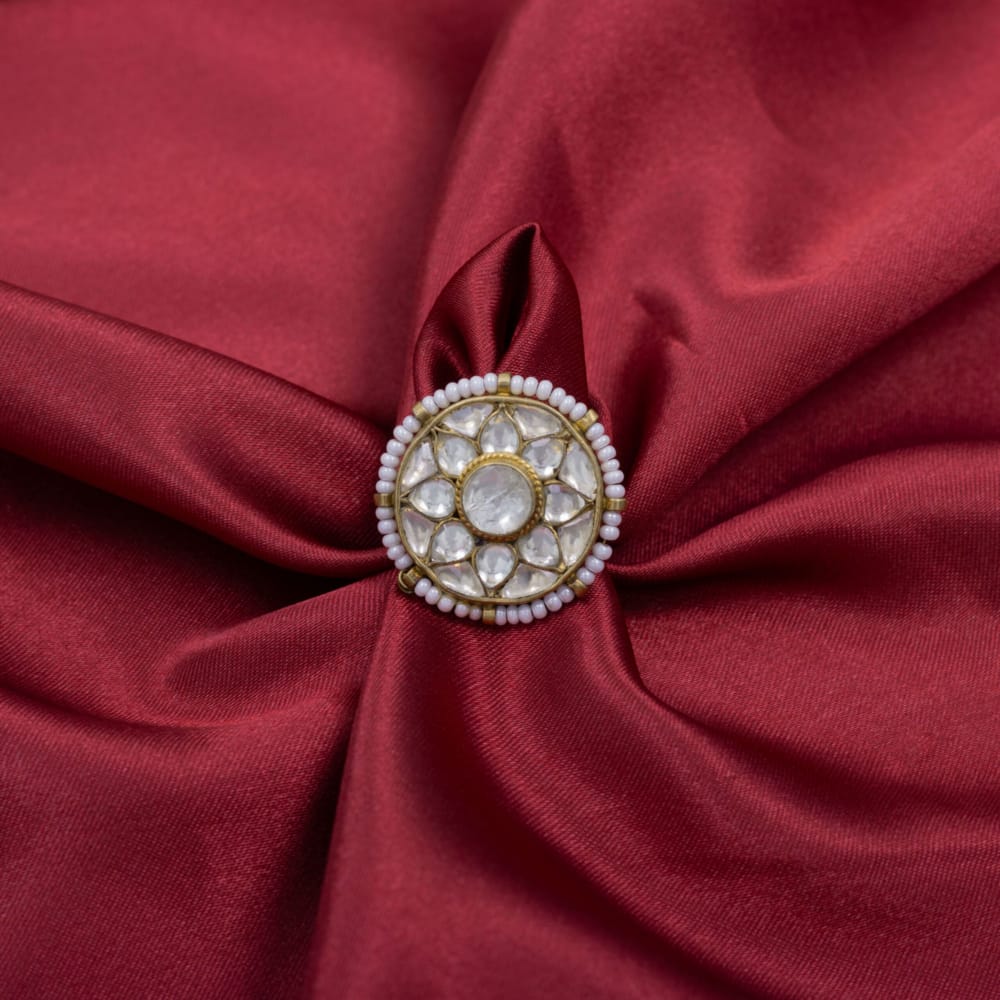 White Pachi kundan Adjustable Finger Ring