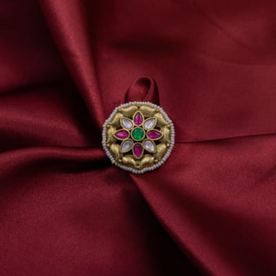 Antique rajwadi gold finish adjustable finger ring