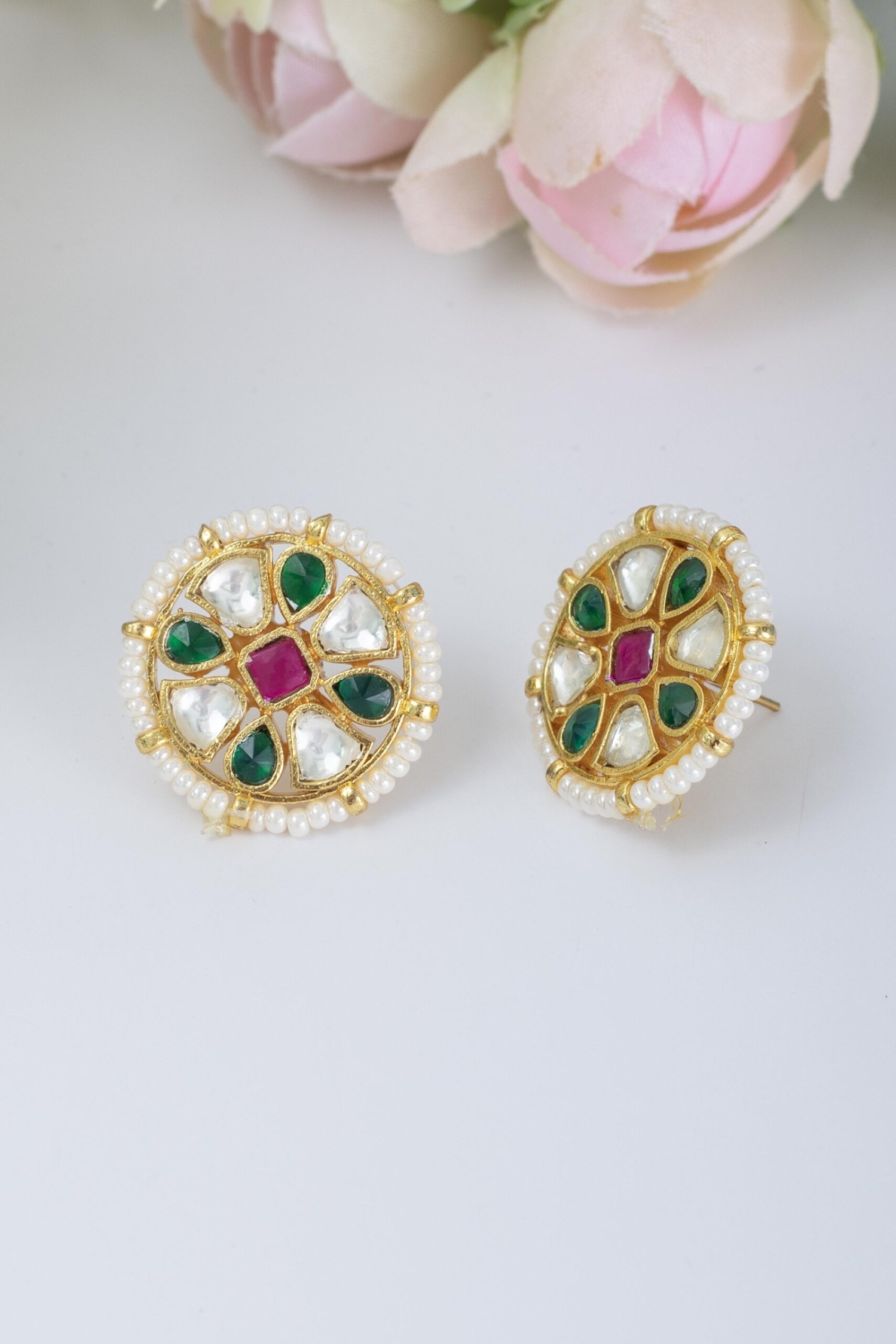Multicoloured pachi kundan studs - Image 2
