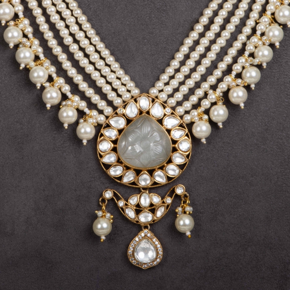 Unique Grey stone moti lines neckpiece set - Image 2