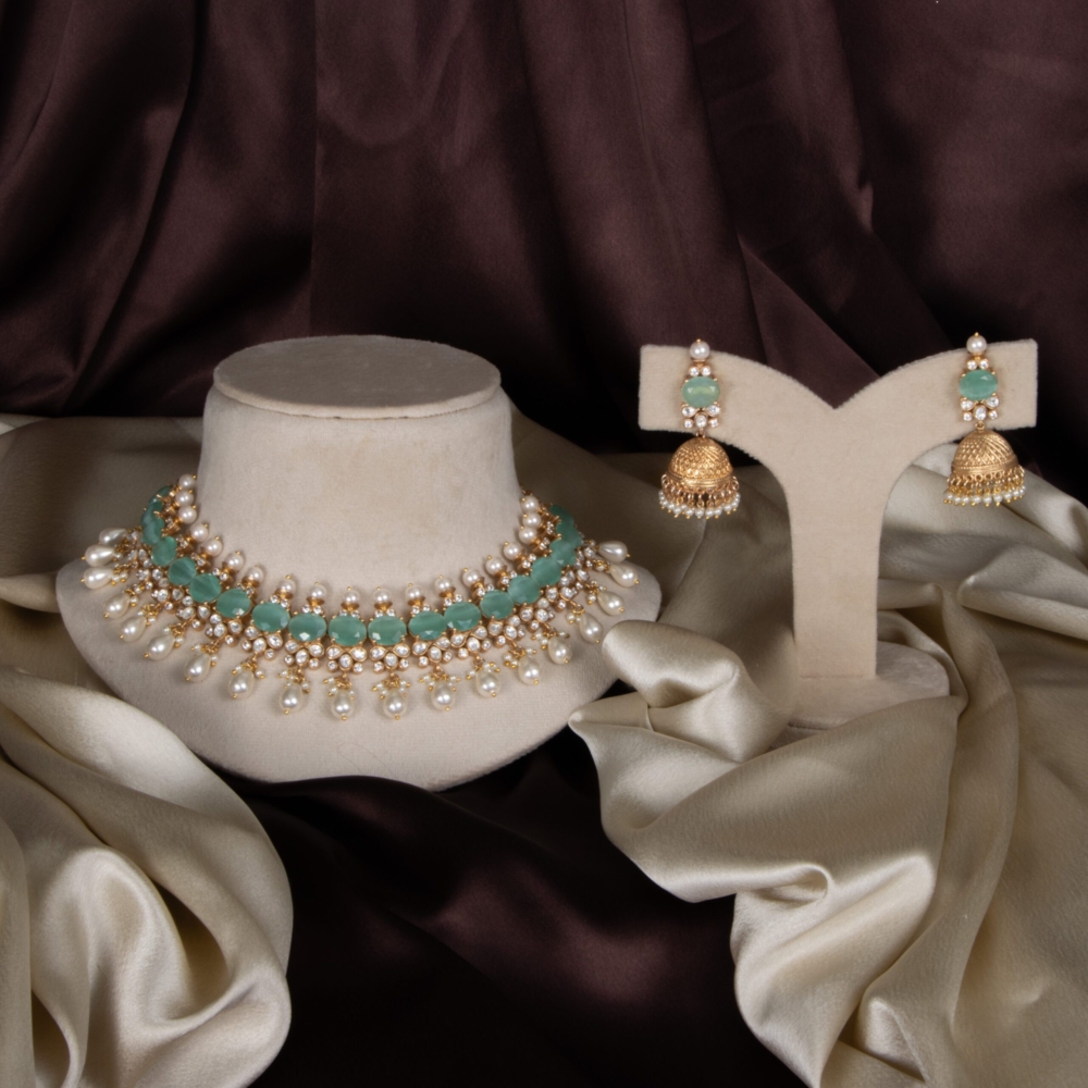 Mint Kundan Set