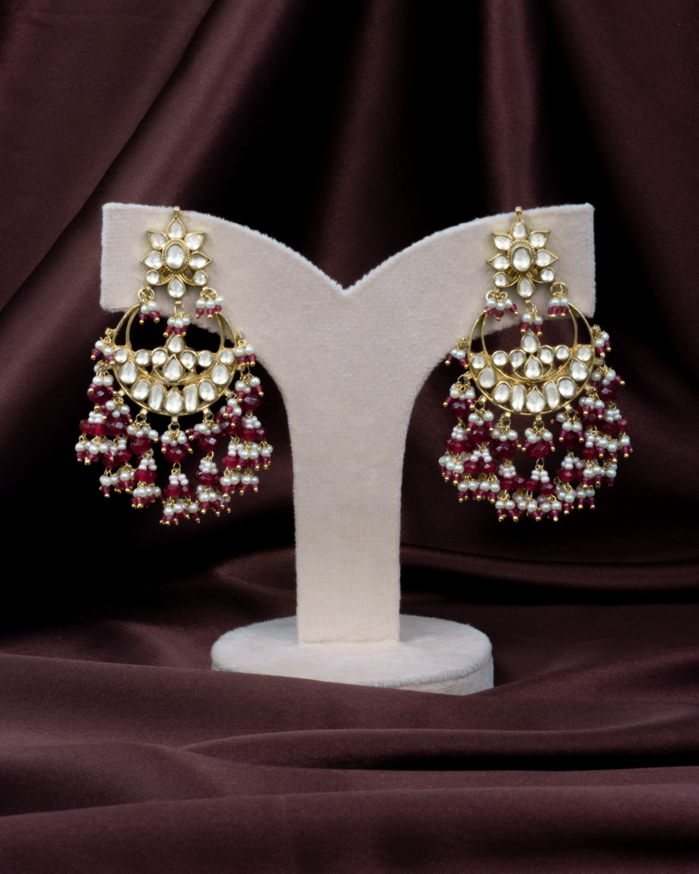 Ruby kundan Chandbali Earrings - Image 2