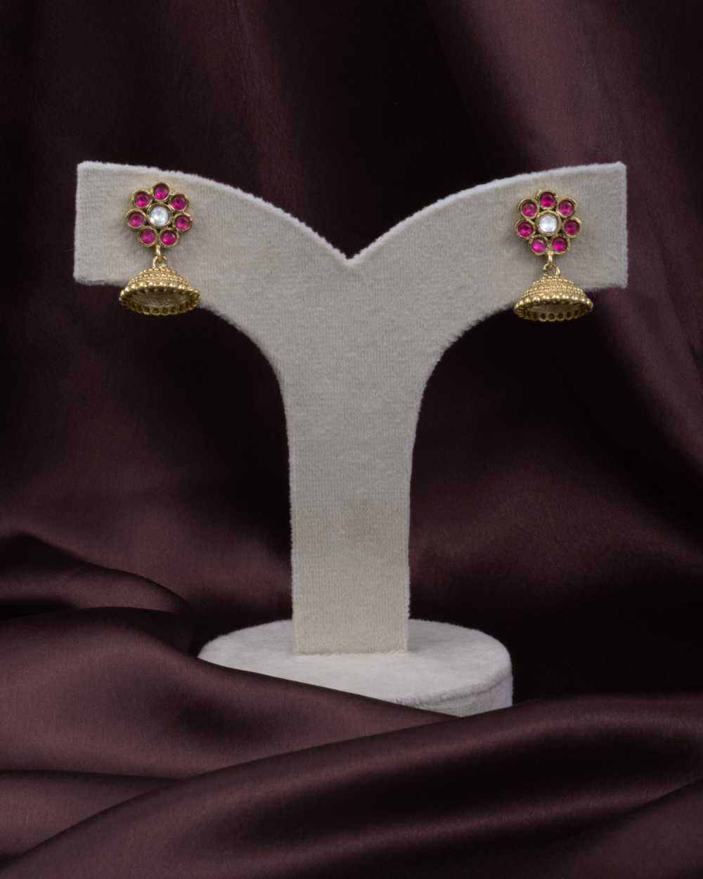 Kundan Floral Jhumkas - Image 2